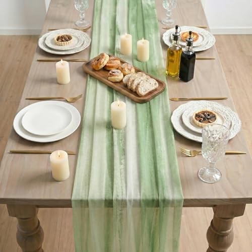 Boho Stripes Spring Chiffon Table Runner 120 Inches 28" x 120" Green