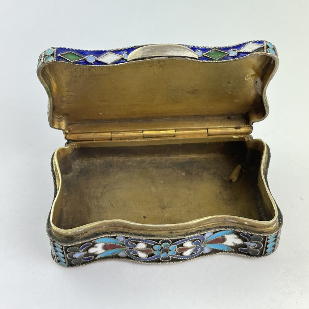 Antique Russian Solid Silver & Blue White & Red Enamel Trinket Box НЗ 6.6cm
