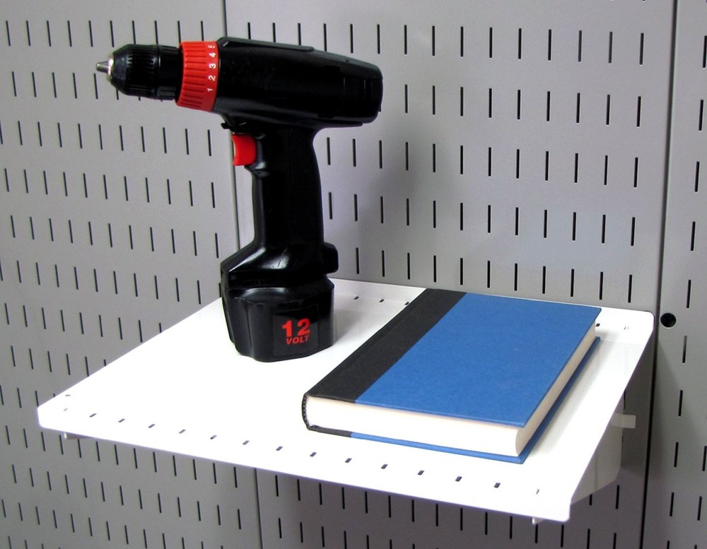 12in Deep White Pegboard Shelf Assembly, Slotted Tool Board, Organizer, Bracket