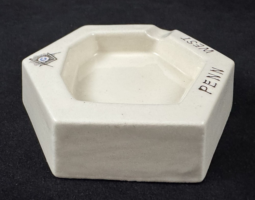Vintage Penn West Masonic Handcrafted Ceramic Cigarette Ashtray