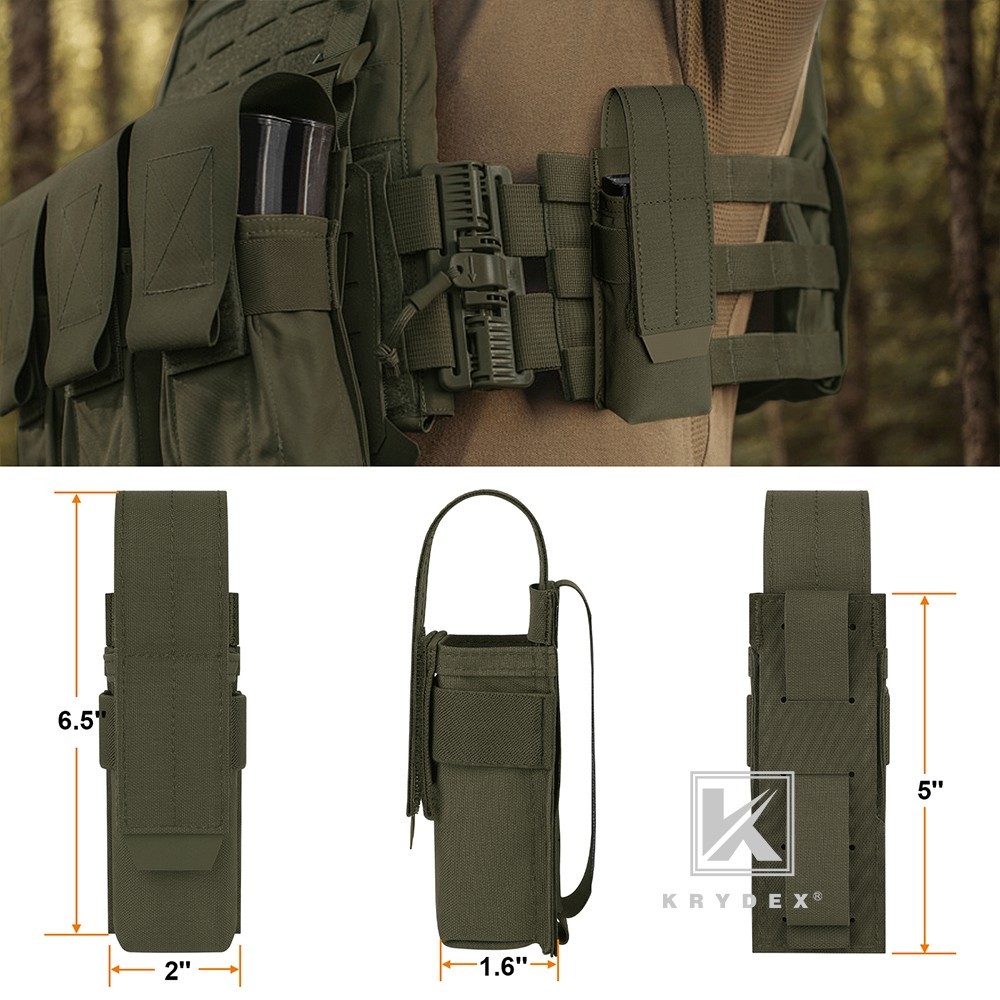 KRYDEX Tactical Flashlight Holster Low Profile Pouch Green MOLLE&Belt System