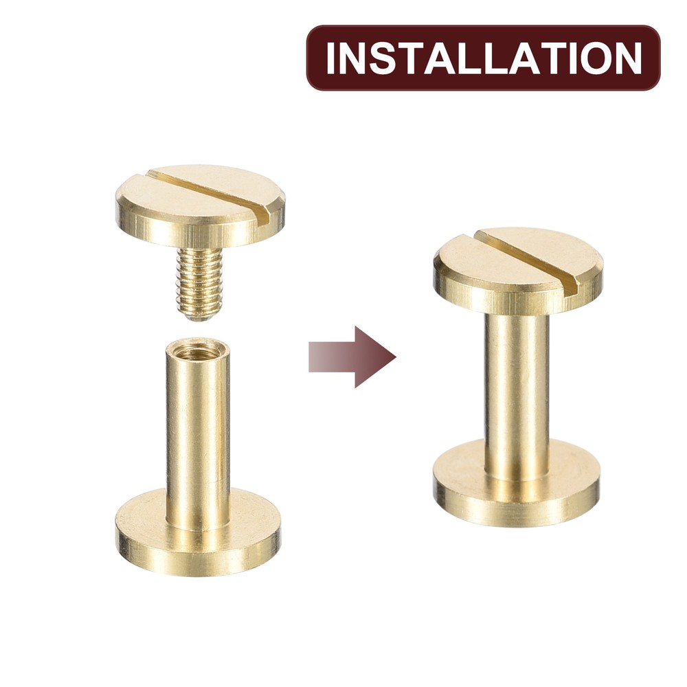 25Pack Brass Chicago Screws, 11x10mm Post Nail Stud Rivets, Brass Tone