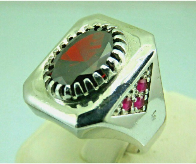 925 MENS SOLITAIRE PIRATE SEAL RED SPINEL RUBY RING