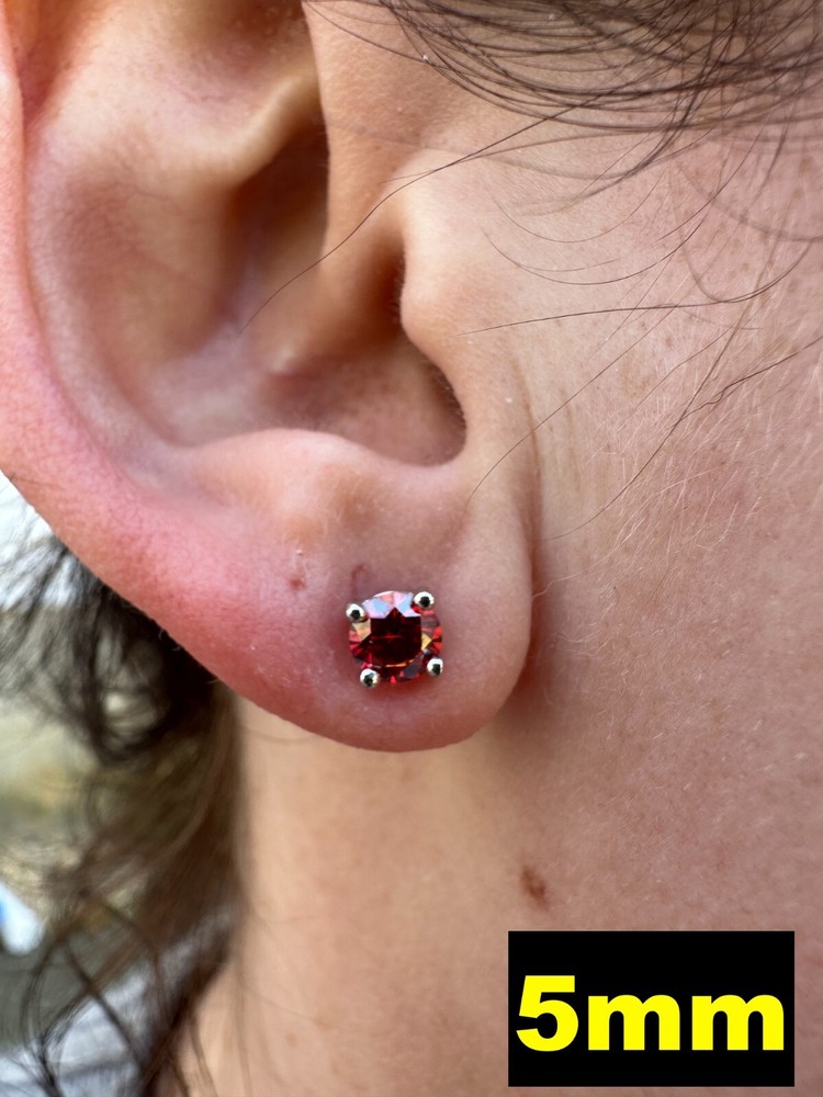 Real Ruby Red Moissanite Screwback Stud Earrings 925 Silver 3-8mm Iced Pass Test