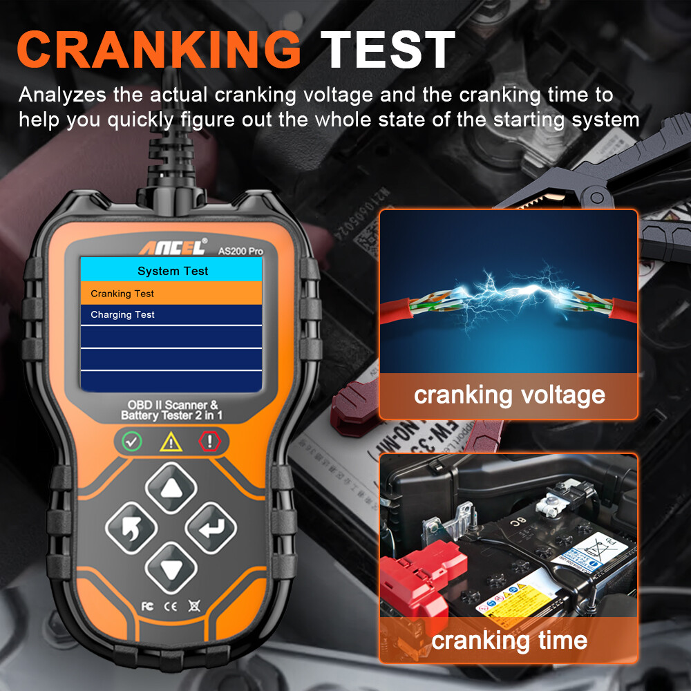 ANCEL AS200 Pro Car OBD2 Diagnostic Scanner Code Reader 12/24V Battery Tester