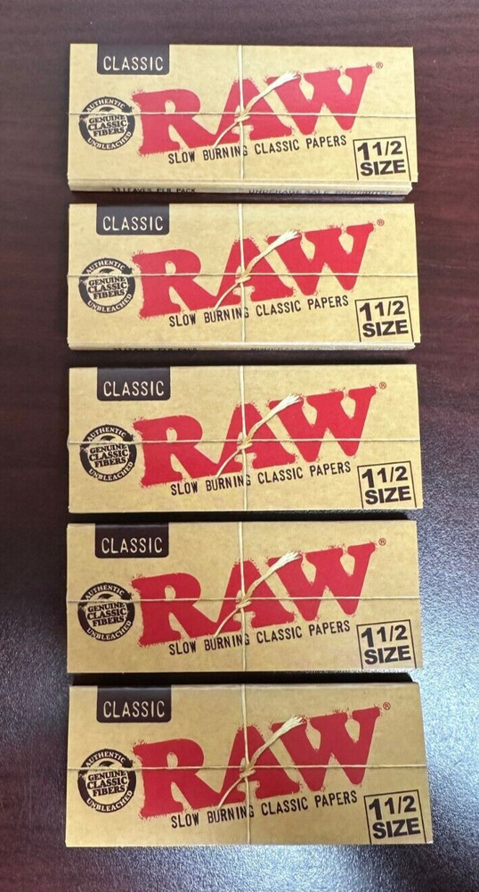 RAW Classic 1 1/2 Cigarette Rolling Papers -5 PACKS