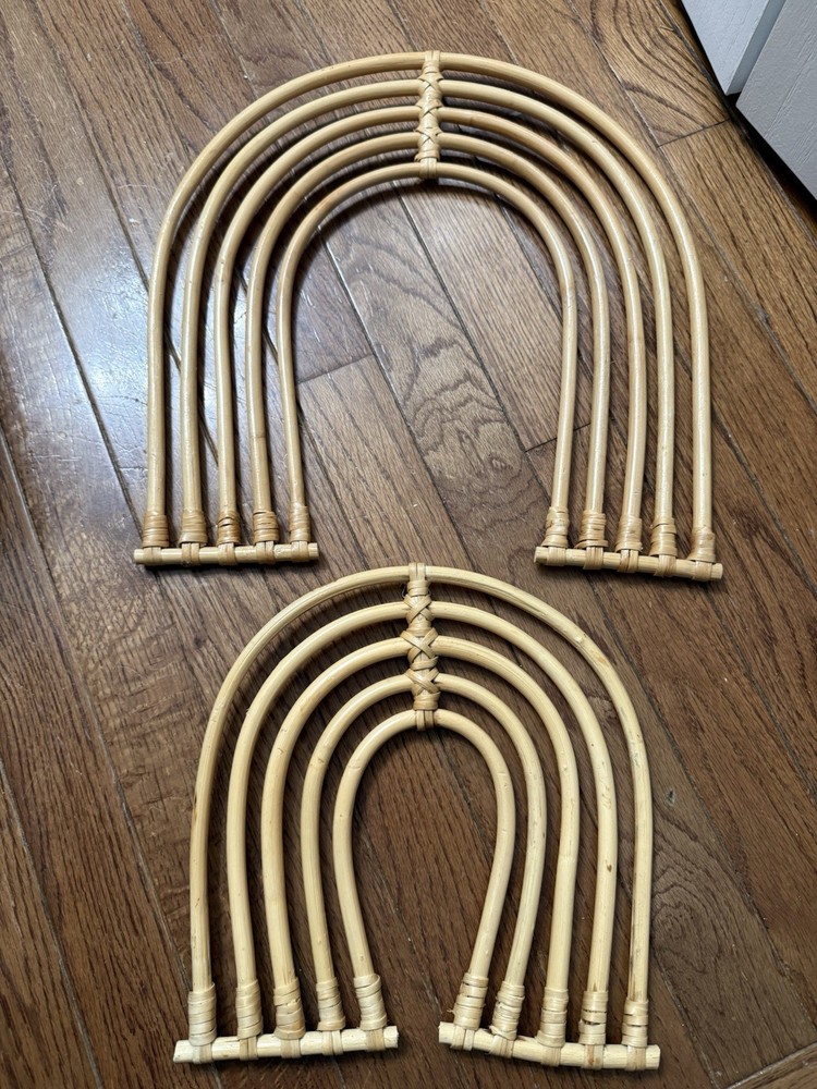 Wicker Rattan Wall Decor Rainbow Boho Set Of 2