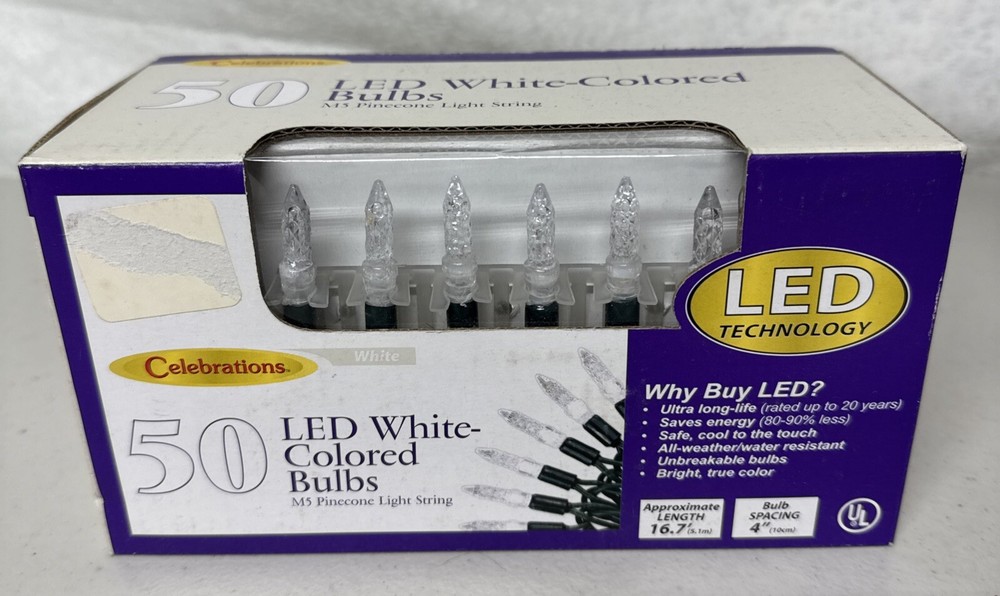 Celebrations 50 LED White Colored Bulbs String Lights  New US4
