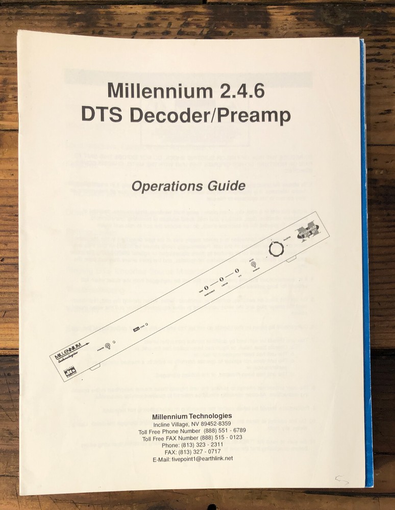 Millenium Technologies 38752 DTS Decoder Preamp  Owner / User Manual *Original*