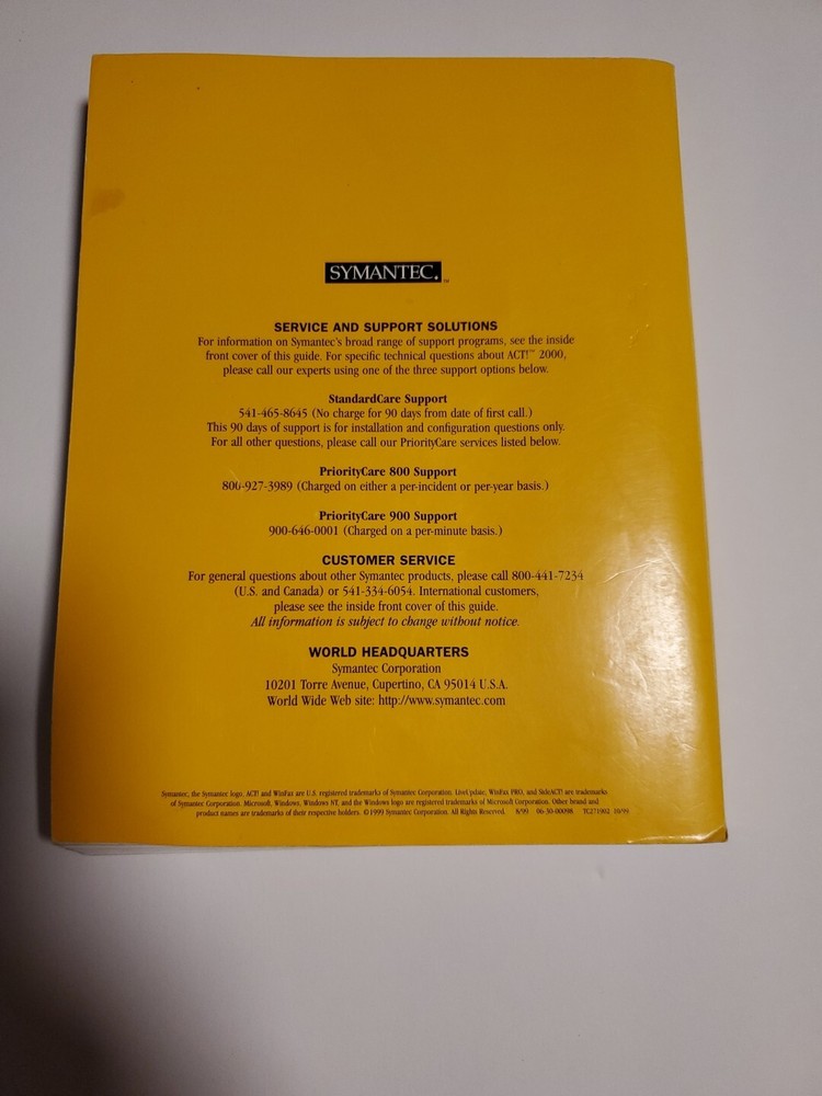 Symantec Users Guide Windows 98/95/NT Act! 2000 Manual And Version 2 WINDOWS