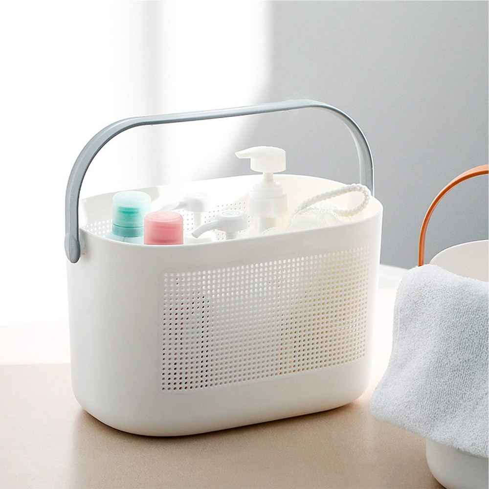 Grey Plastic Storage Baskets with Handles - 2 Pack for Bathroom, Kitchen & Dorm