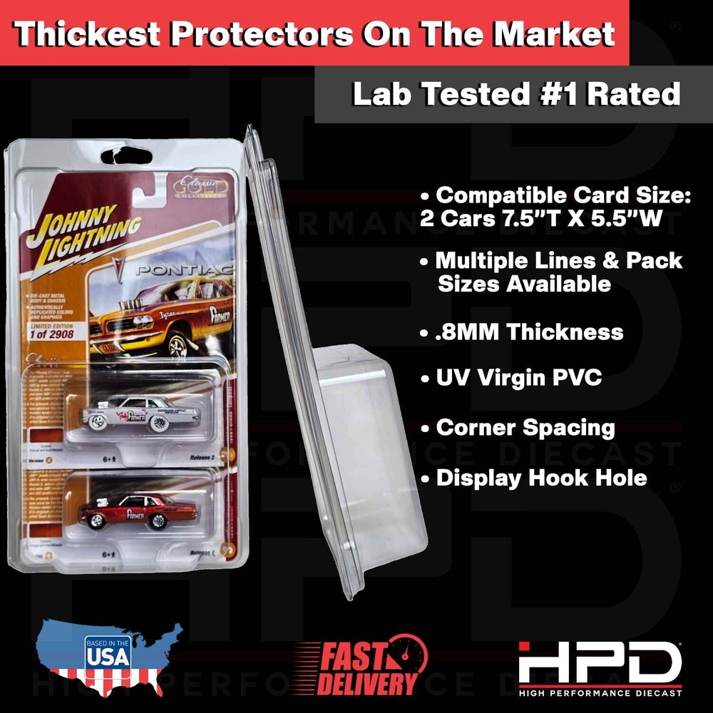 QTY 10 HPD PROTECTOR CASE JOHNNY LIGHTNING & AUTOWORLD (2-CAR STACK)  .8MM