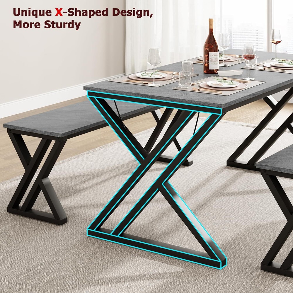 Kitchen Table with Benches, Dining Table Set for 4, Saving Space Table Set