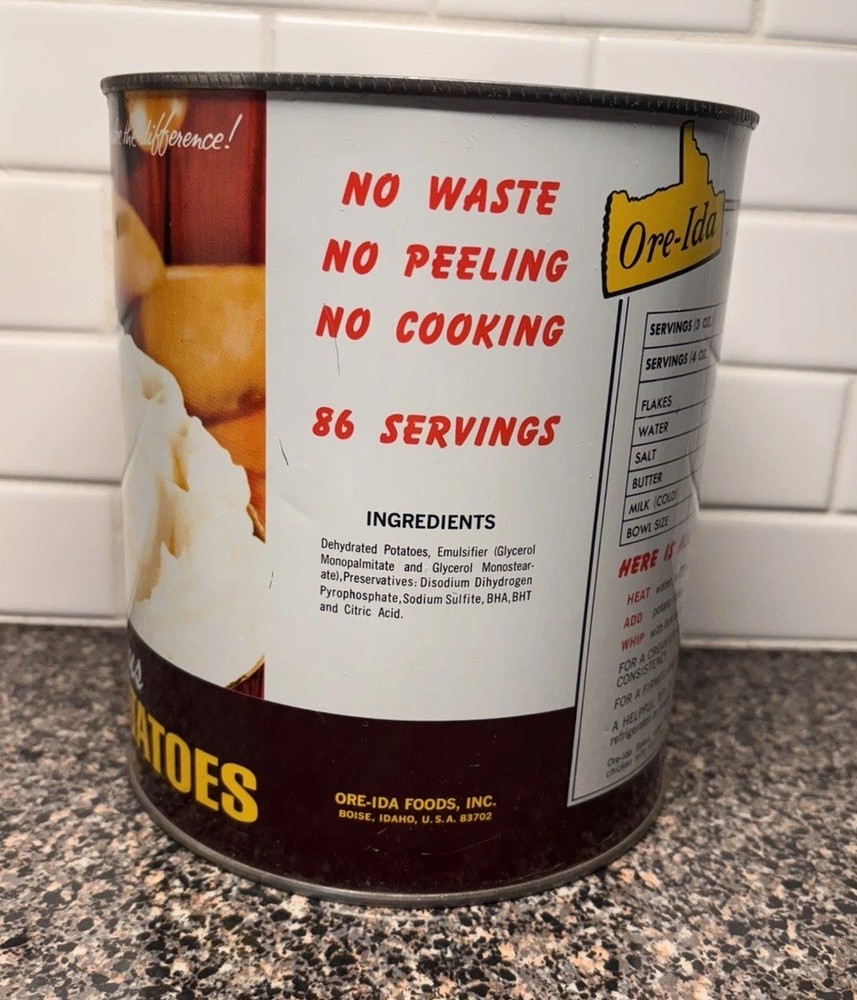 VINTAGE ORE-IDA INSTANT FLAKES MASHED POTATO EMPTY CAN 40oz