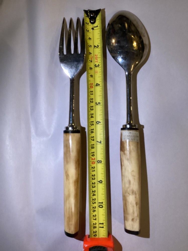 11” Matching Set Fork & Spoon Wood Handles Silver Plated
