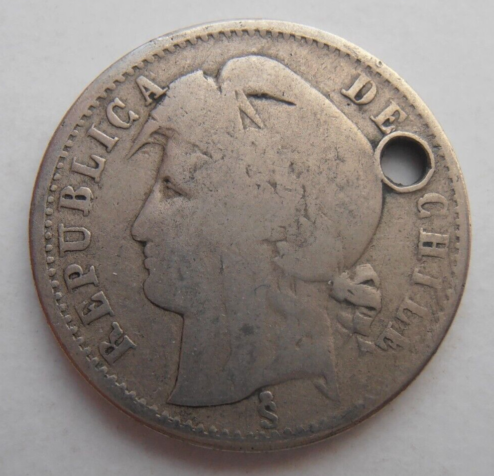 CHILE HALF CENTAVO 1872 HOLED