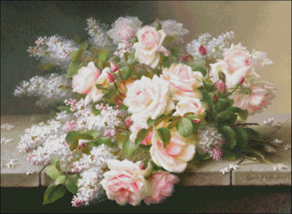 Chart Needlework Crafts DIY - Counted Cross Stitch Pattern - Lilacs and Roses II