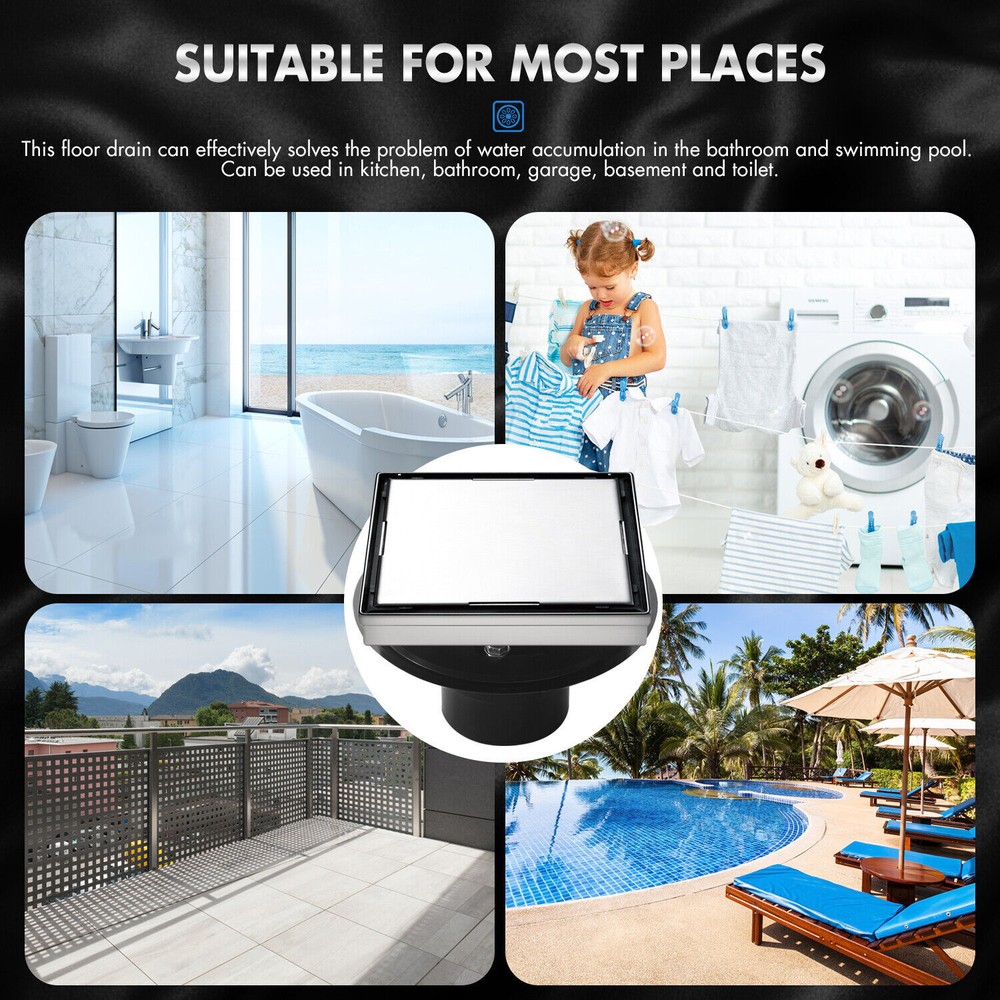 Shower Square Floor Drain with Flange,Quadrato Pattern Grate Removable