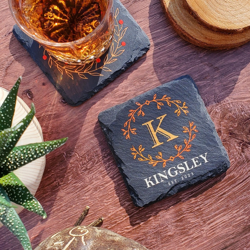 Custom Made Monogram Personalized Slate Stone Drink Coasters SLCCT
