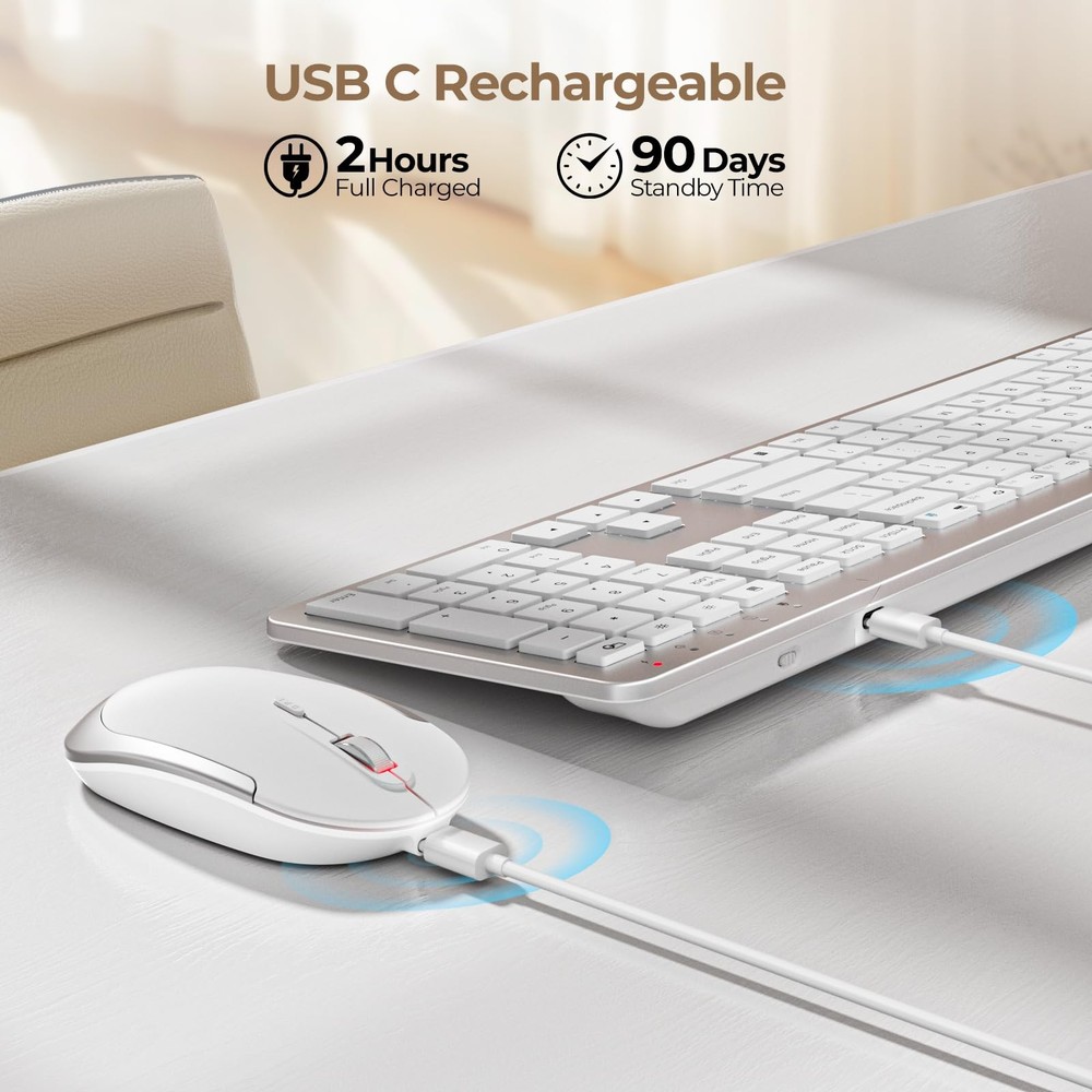 Wireless Keyboard and Mouse Combo, Rechargeable Quiet Keyboard Mouse, Sleek a...