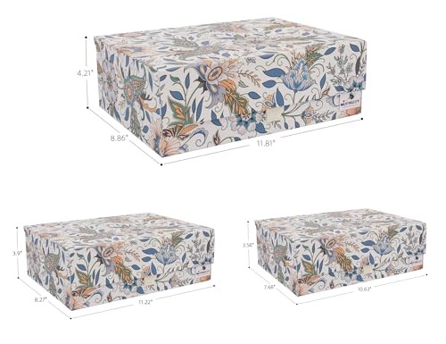 3-Piece Decorative Storage Boxes with Lids, Magnet and Ribbon, Plain White,
