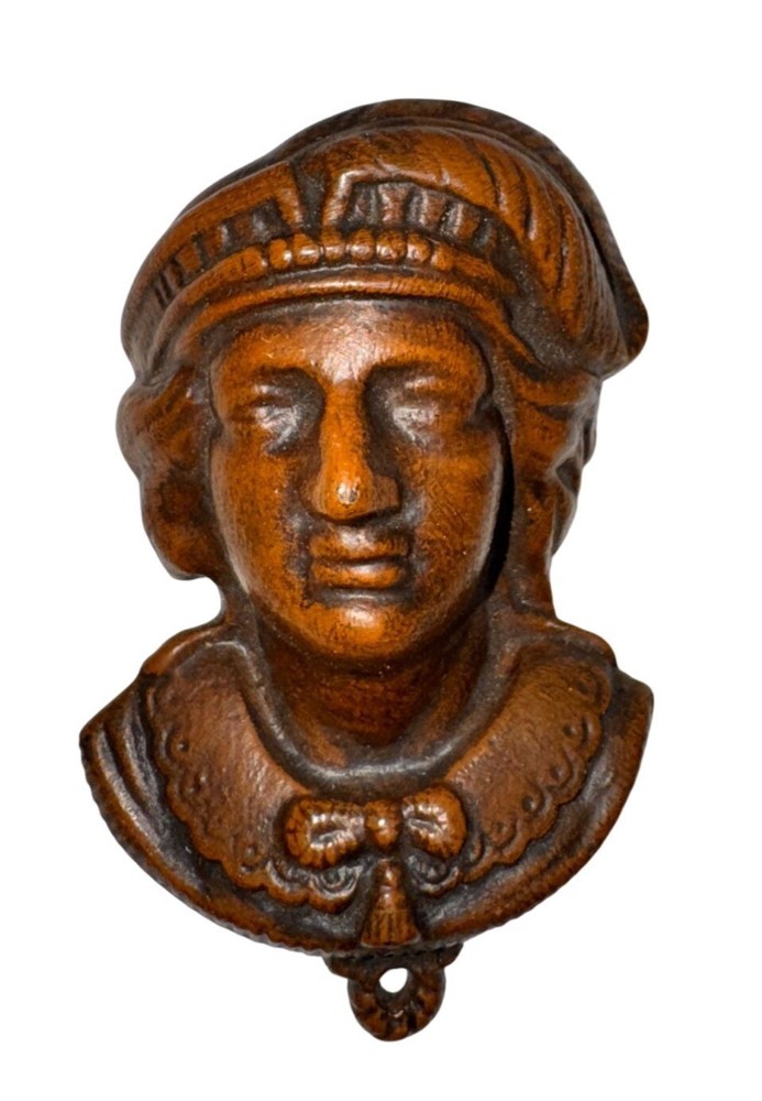 Small Cast Iron match stick holder fireplace Bust Rustic Christopher Columbus