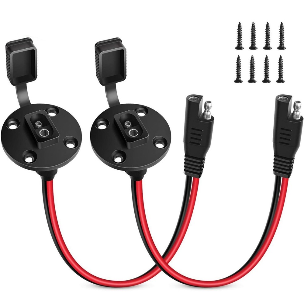 2x SAE Power Socket Sidewall Port Quick Connect Solar Panel Mount Connector 30cm