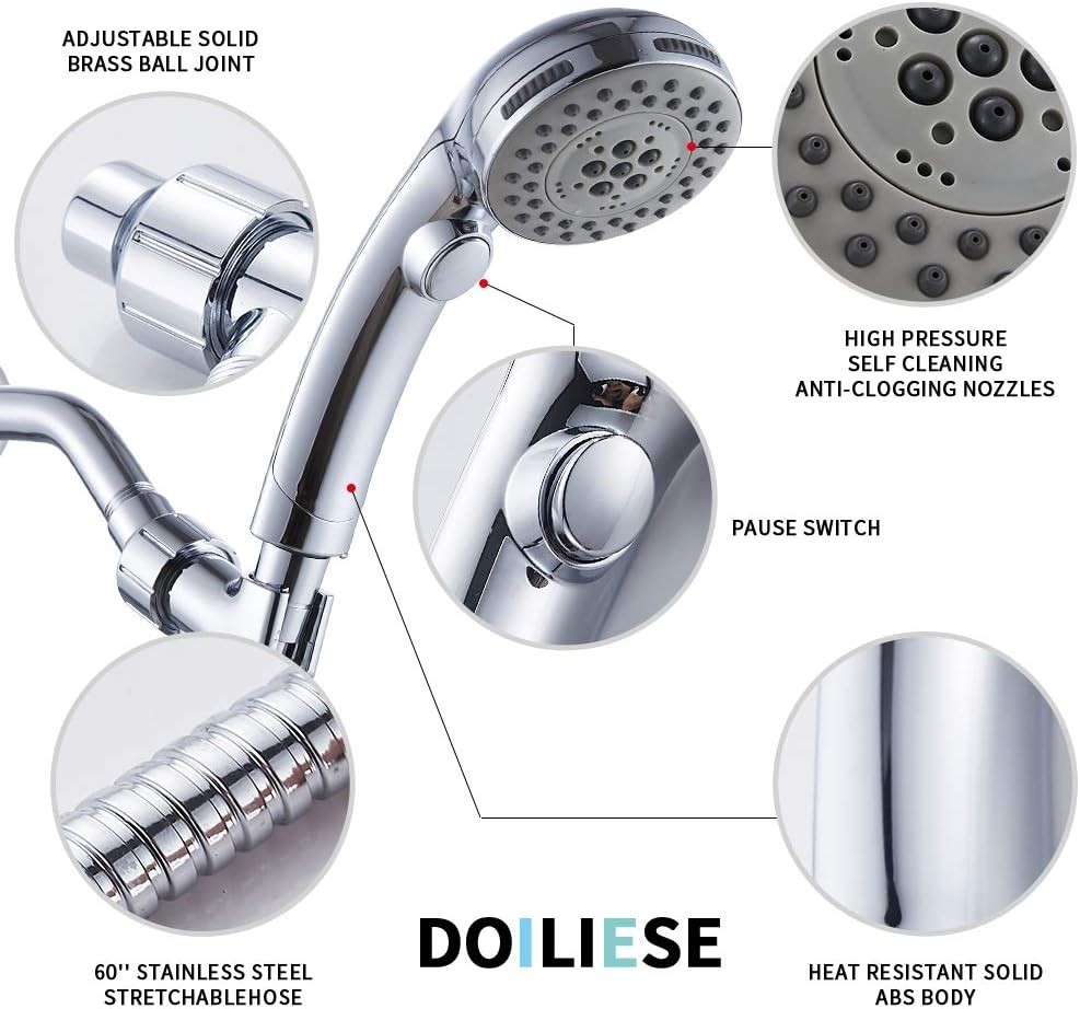 Chrome Shower Head with 6 Settings & Easy On/Off Switch Functionality