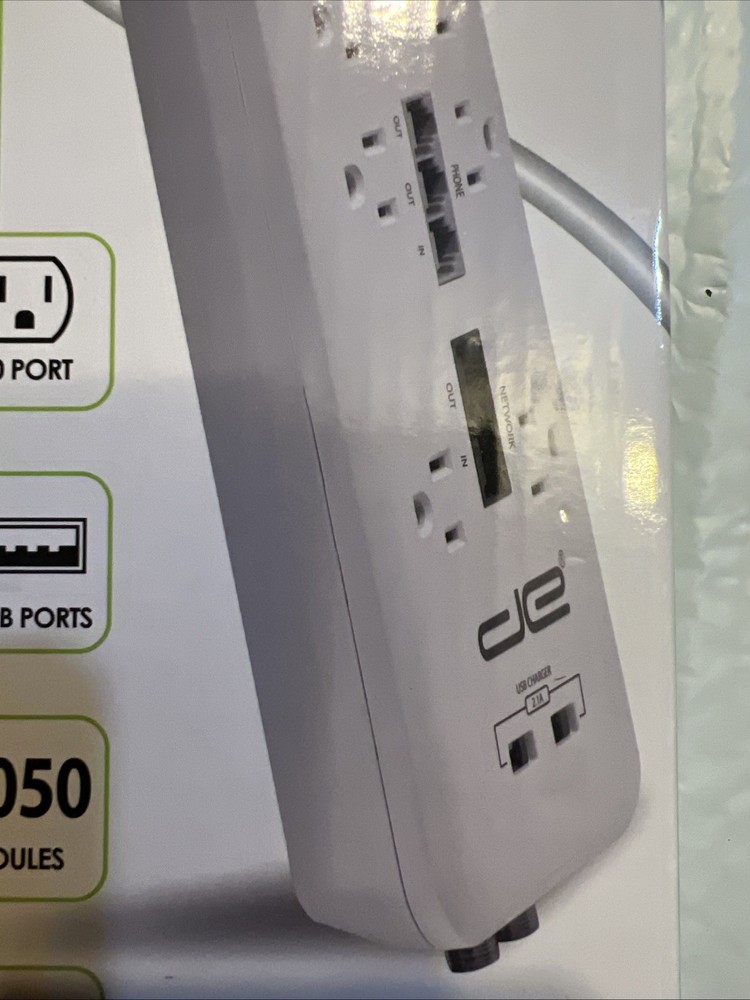 10 Outlet Surge Protector, 8 FT, White