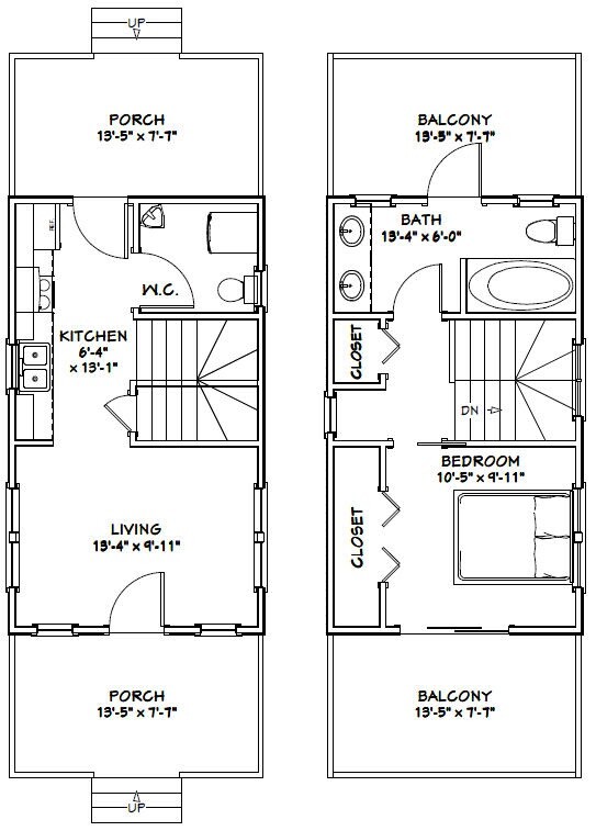 14x24 Tiny House -- 597 sq ft -- PDF FloorPlan -- Model 1A