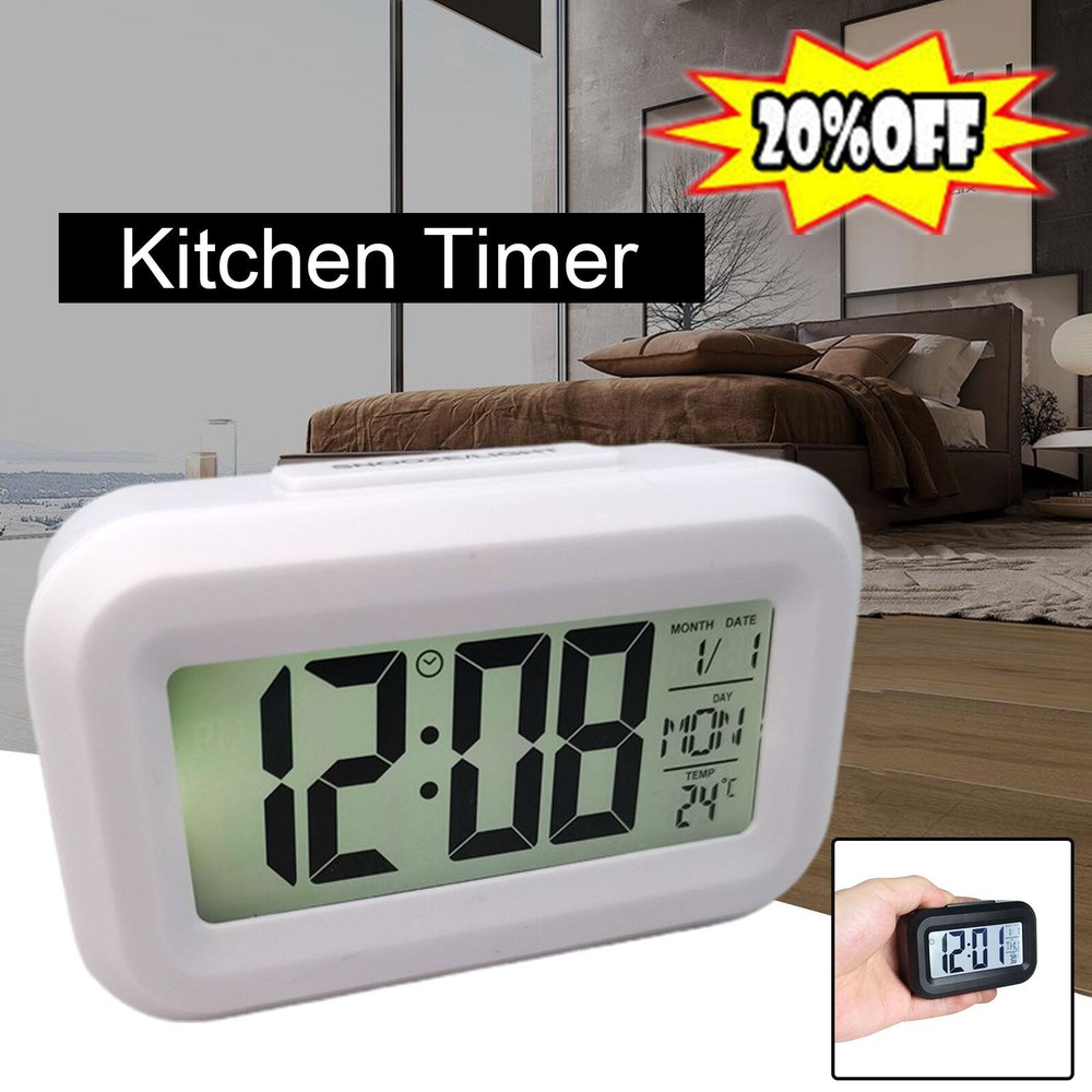 Alarm Clock Digital Display Battery Operated Snooze Design Night  Colors