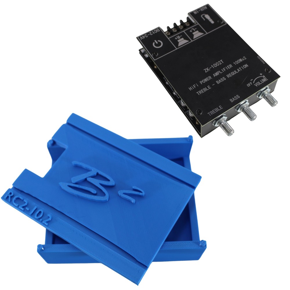 ZK-1002T Bluetooth/AUX Chip Amplifier & B2 Audio 3D-Printed Case for RC2