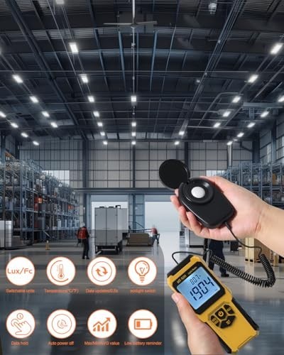 Light Meter with Split Sensor - Lux/Foot Candle Measurement, 200,000 Lux Range,