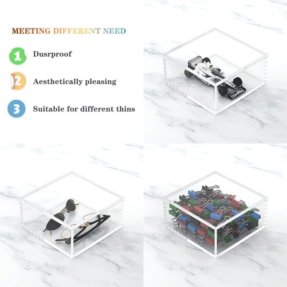 Decorative Acrylic Box with Lid, Clear Cube Display Case, Multi-Purpose Box S...