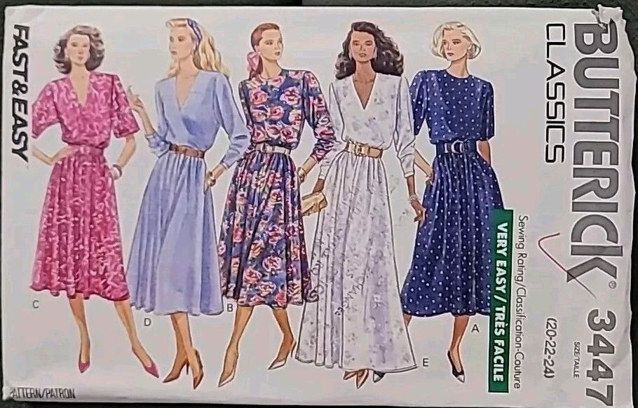 Sewing Pattern Butterick 3447 Pullover Dress Size 20 to 24