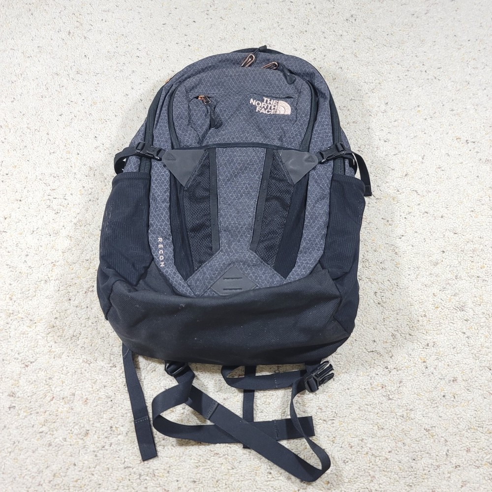 North Face Grey Black Recon Diamond Pattern Backpack