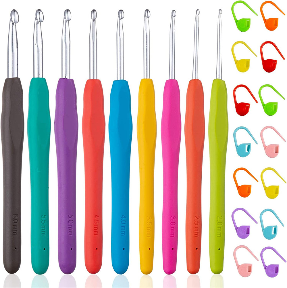 23 PCS Crochet Hooks, Ergonomic Handle Crochet Hooks Set for Arthritic Hands, Co