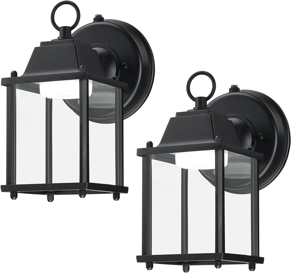 Dusk to Dawn LED Wall Lanterns, 800 Lumen, Black, 2-Pack