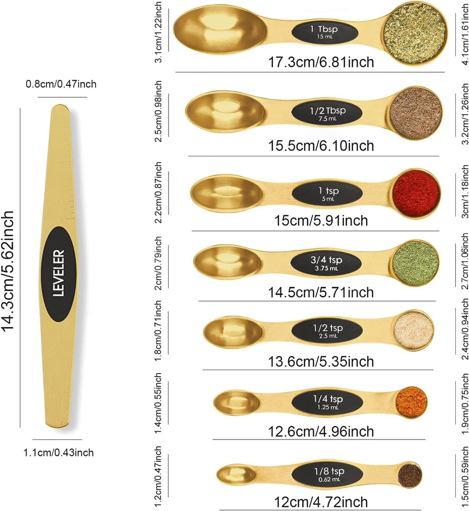 Magnetic Measuring Spoons Set Stainless Steel with Leveler, Stackable Metal Tabl