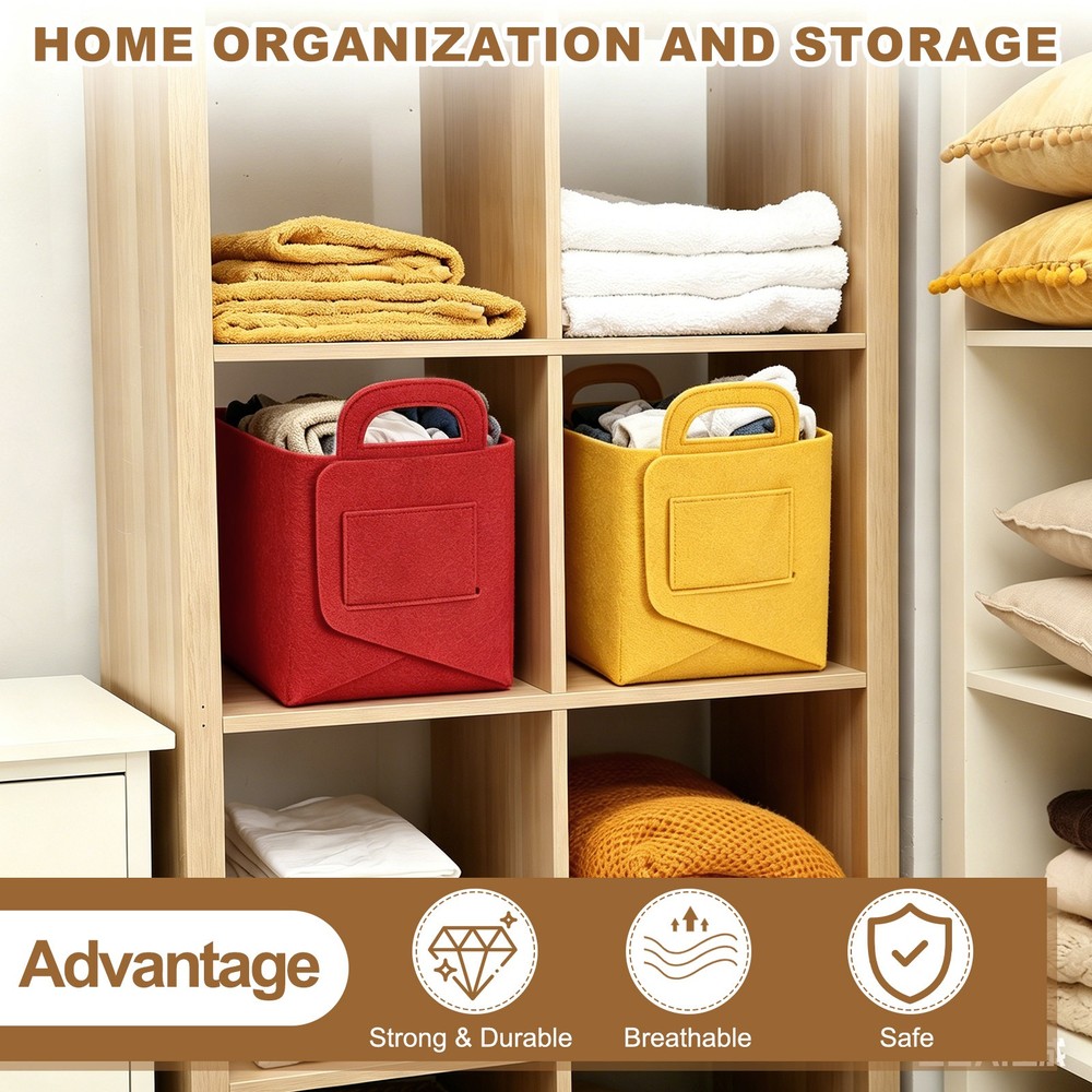 Felt Storage Bin, 11x7x5.9" Felt Storage Box with Handles, Yellow