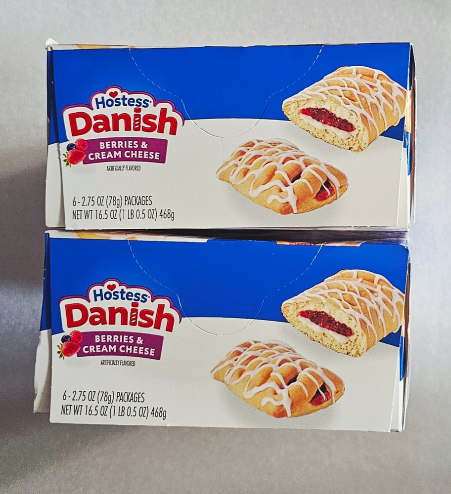 Hostess Danish, Blueberry Cheese, 6 Count, 16.5oz Carton (2 Boxes)