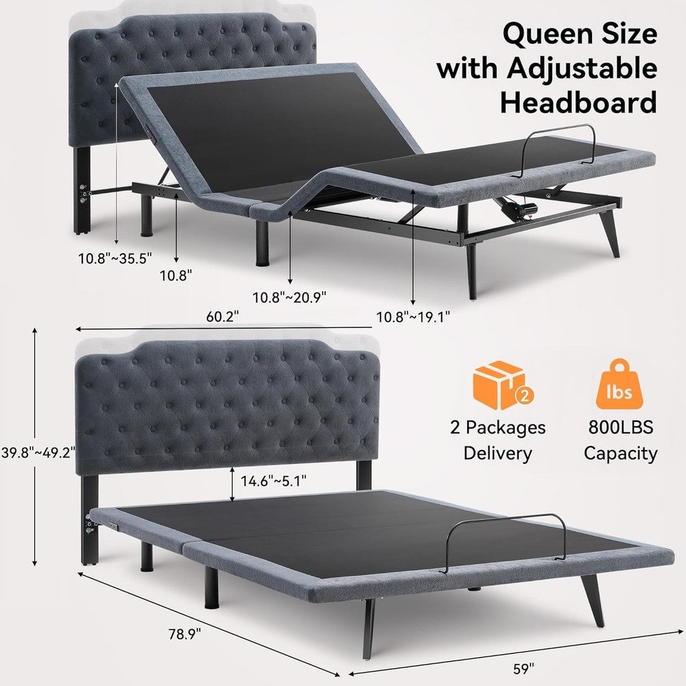 Ergonomic Queen Adjustable Bed Frame Electric Bed Base w/Wireless Remote Control