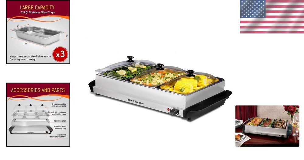 Versatile 7.5 Qt Buffet Warmer with Clear Lids - Perfect for Entertaining Events