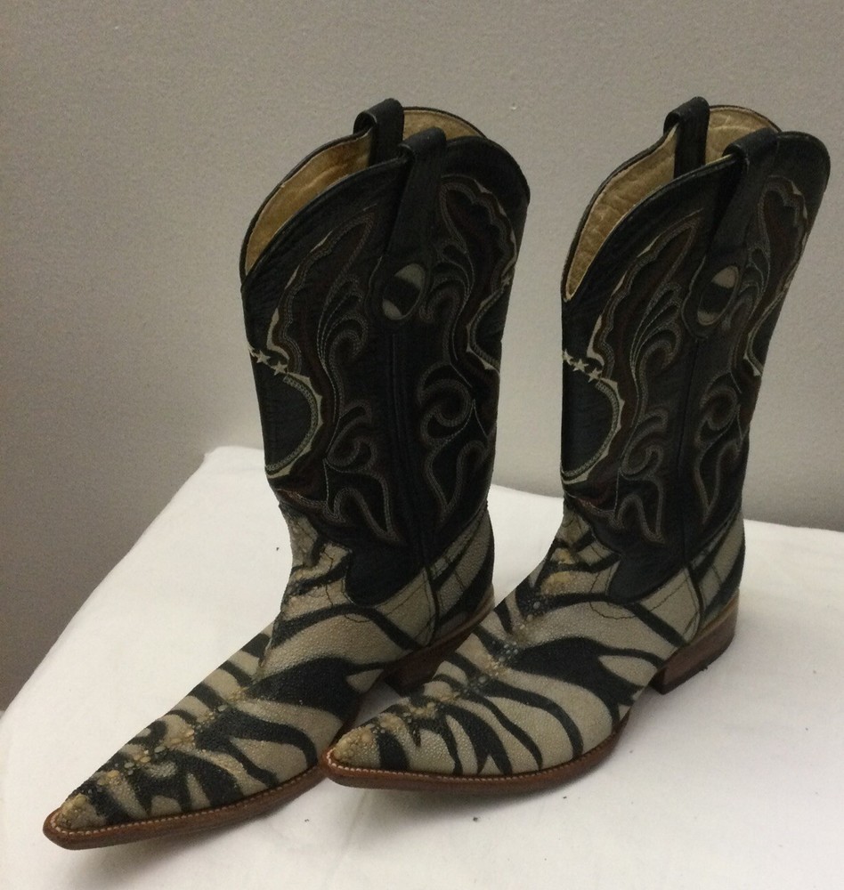 Botas Aguila Real Lizard Skin Zebra Pattern Pointed Toe Cowboy Boots Size 6.5