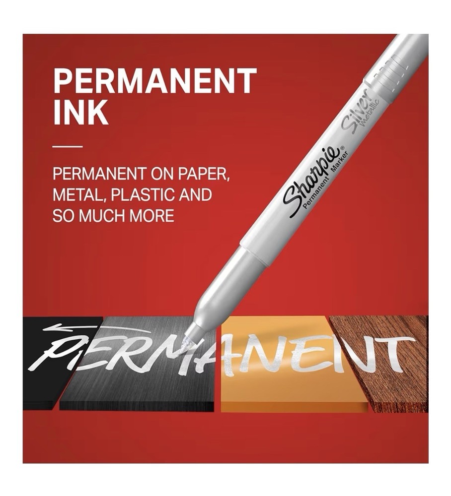 4 Pack Sharpie Metallic Silver Permanent Markers Fine Point for Dark Surfaces