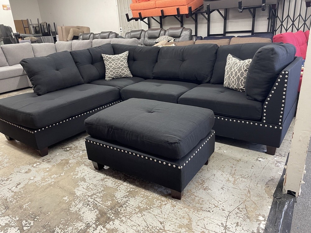 New Black Nailhead Sectional Couch