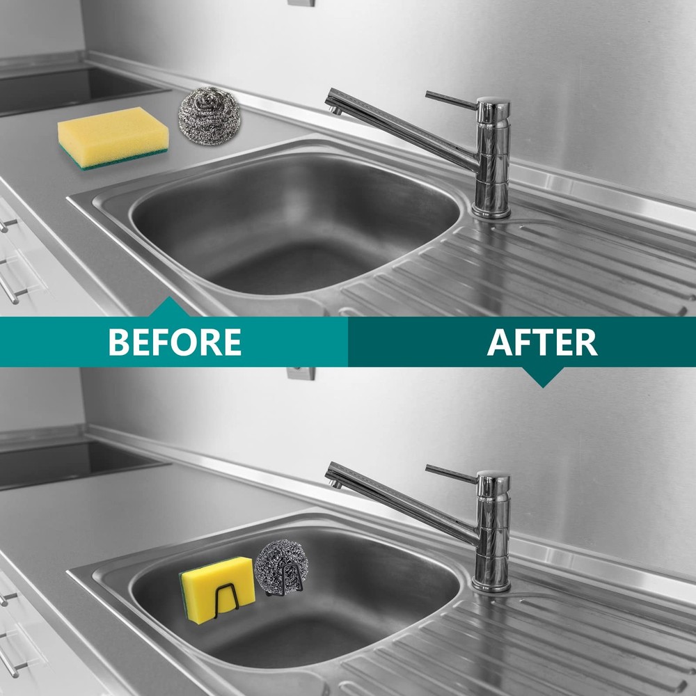 Telivava Sponge Holder for Kitchen Sink (4 Pack), Strong 4 PACK, Black