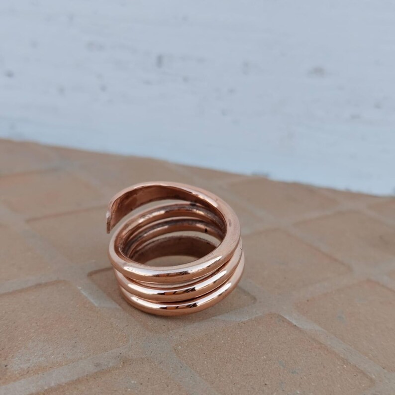 Handmade Hammered Copper Ring: Adjustable Boho Spiral Wrap Band