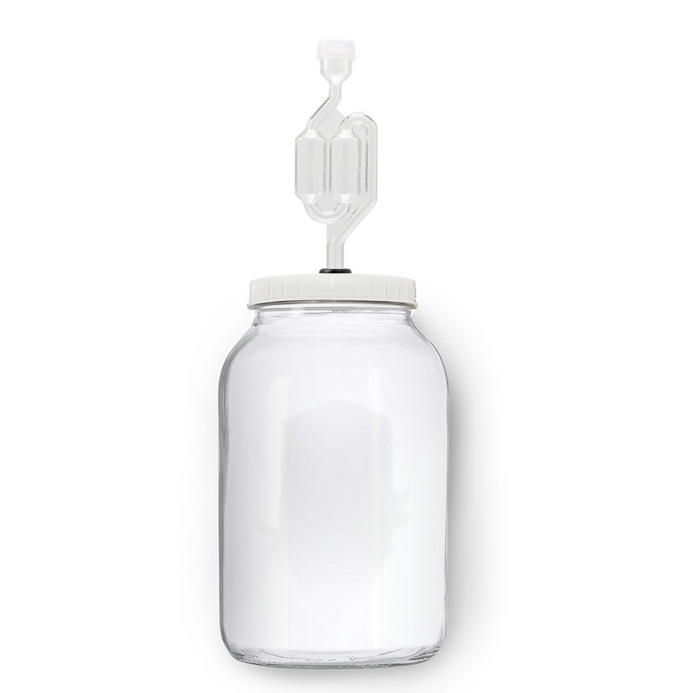 Glass One Gallon Fermentation Jar with Grommet Lid and S-Shaped Airlock