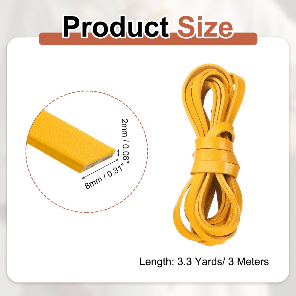 Flat Leather Cord, 3.3 Yard 8mm Leather String Strips for DIY Crafts Yellow
